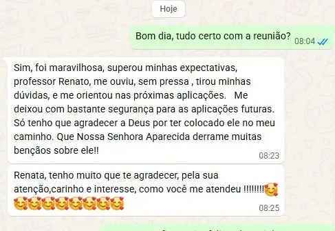 Conversa de WhatsApp relatando como foi o atendimento com o Renato